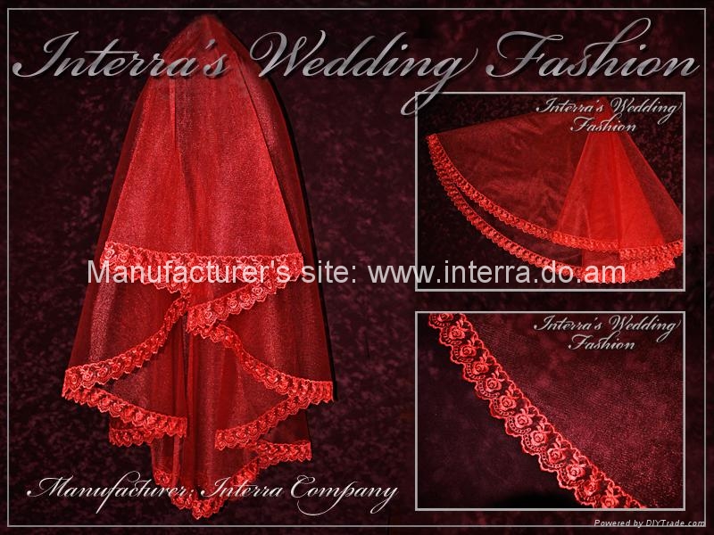 Red and white bridal veils