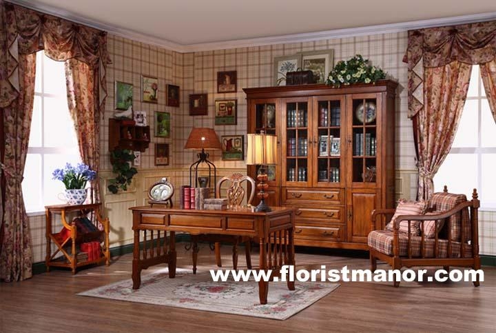 Full solid wood wooden large corner home office furniture bookcase set 