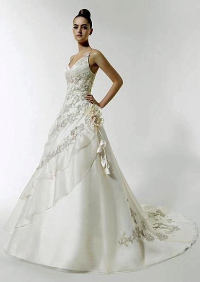2011 new style pure white beads silver yarn embroidery wedding bridal dress