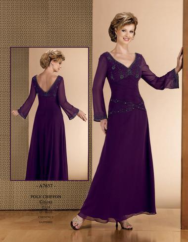 Chiffon Dress on Purple Chiffon  V  Mother Of Bride Dress With Long Sleeves   Mob006