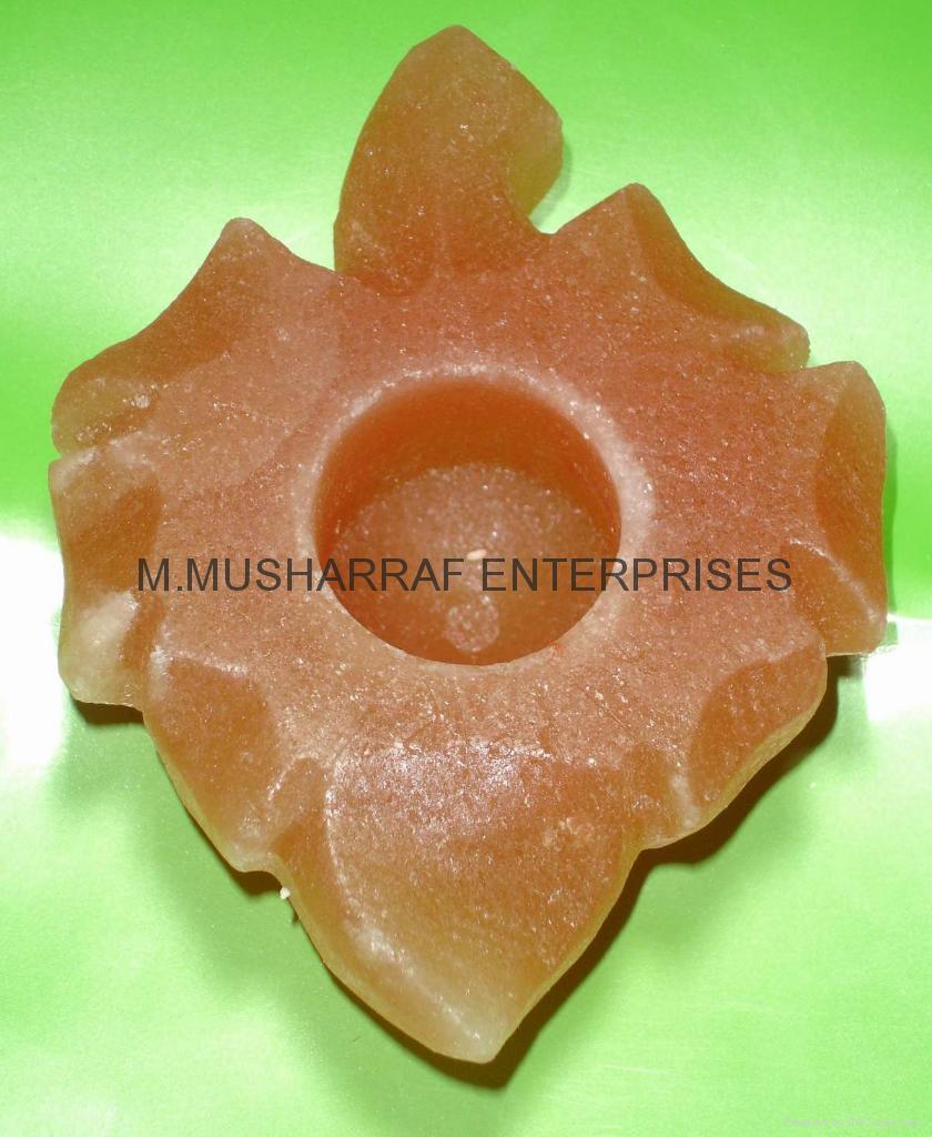ROCK SALT LEAF CANDLEHOLDER MME806 (Pakistan Manufacturer) Natural
