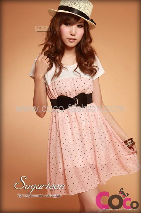 Pink_Chiffon_Korean_Dot_Prom_Cute_Dress.