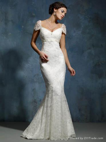 Mermaid Lace Wedding Dress with Cap Sleeves