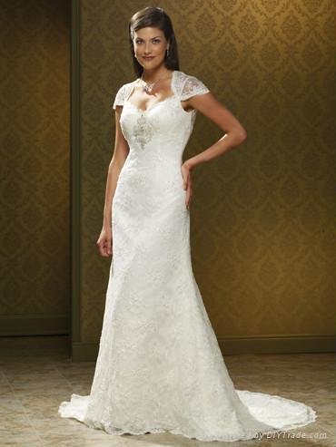 Nice Beaded Aline Lace Wedding Dress with Cap Sleeves