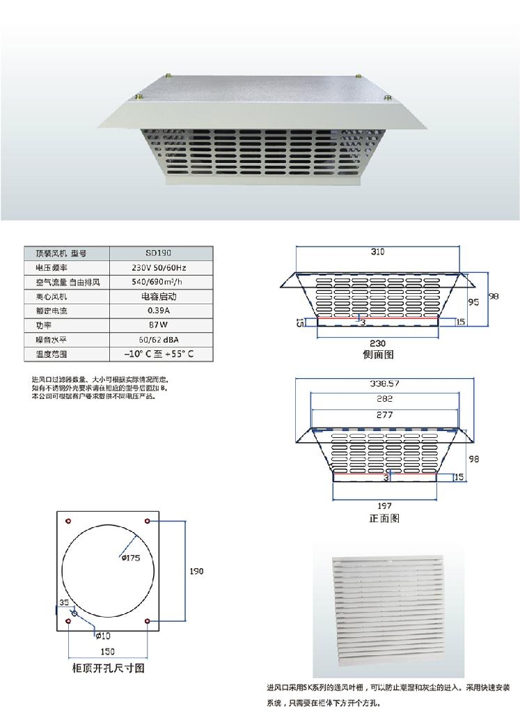 电气柜顶装风机 - SD190 - 赛极 (中国) - 风机、