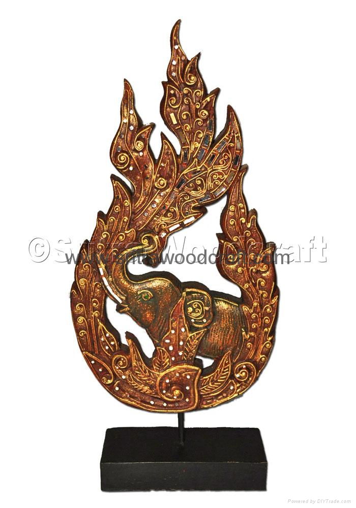 Elephant In Thai Kanok Design Panel Decorative Wood Carving Thailand 4