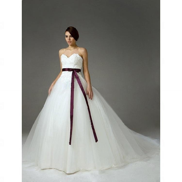 Ball Gown Sweetheart Chapel Train Satin Tulle Celebrity Wedding Dress 2