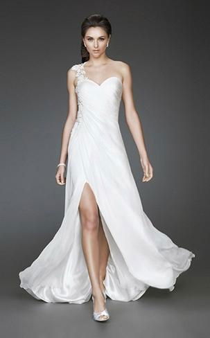 Sexy One Shoulder Informal Silk Chiffon Lace Bridal Wedding Dress E364