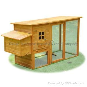 Duplex Wood Chicken Coop Poultry Cage Hen Rabbit House Run Area Ladder ...
