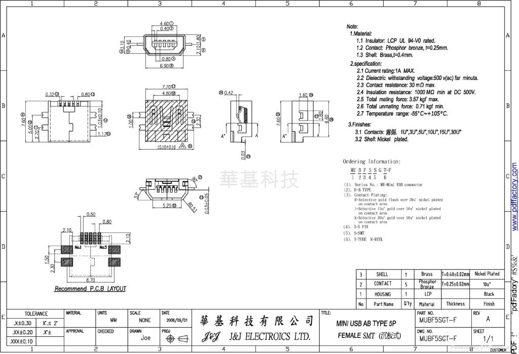 MINI USB B TYPE FEMALE - J&J (台湾 生产商