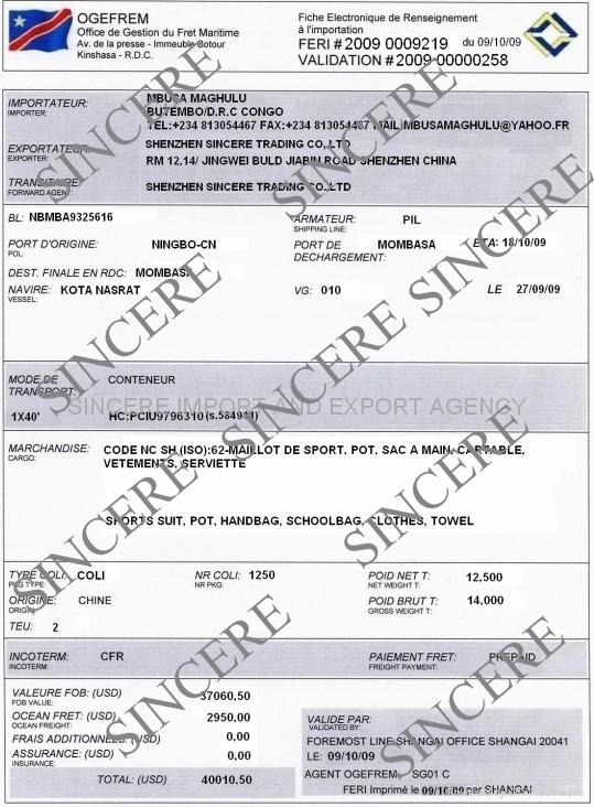 Cargo tracking note madagascar