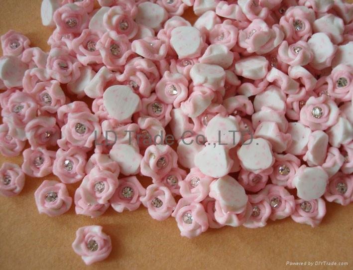 3D FIMO Rose Nail Art with Rhinestone 3
