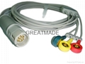 Drager 3-Lead ecg cable with 3-lead IEC snap ECG leadwires 