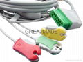 Nihon Kohden one piece cable with 3-lead grabber IEC leadwires 