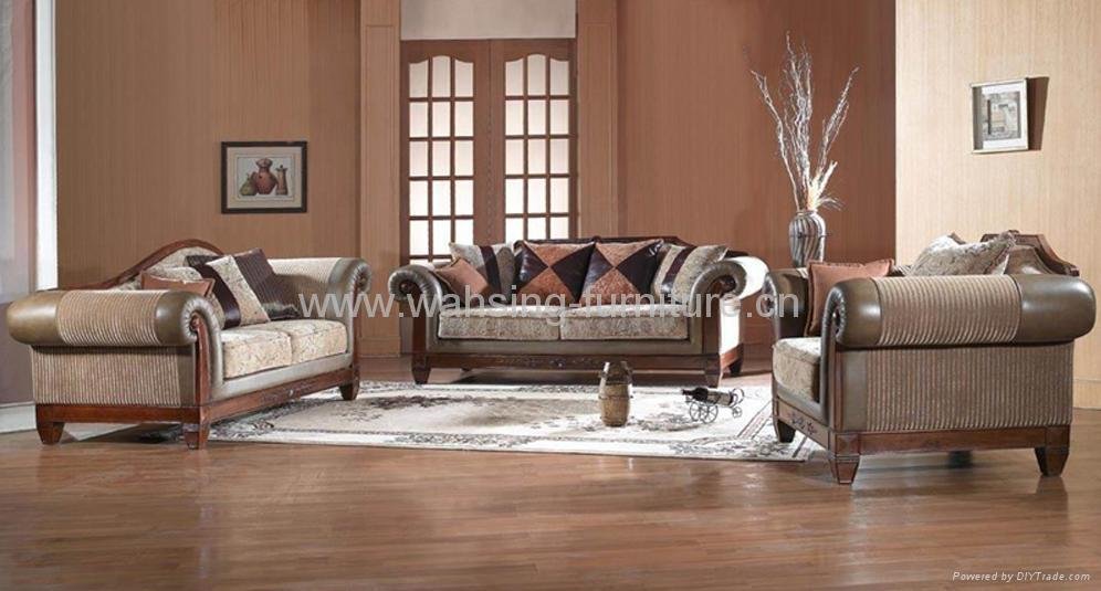 Antique royal solid wood furniture leather/fabric sofa set living 