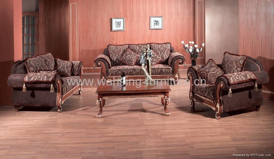 Antique royal solid wood furniture leather fabric sofa set living ...