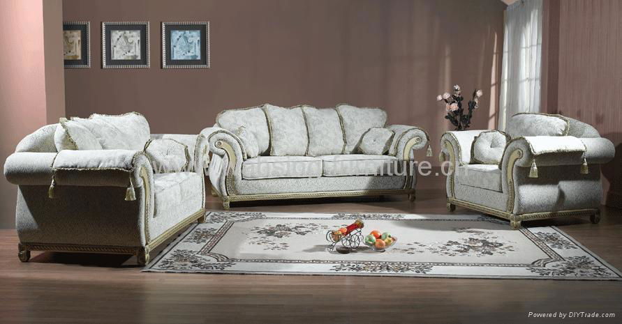 Solid Wood Furniture Leather Fabric Sofa Set Living Room Furniture