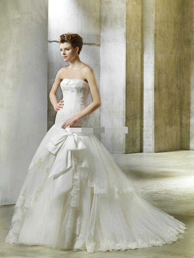 Aline strapless beaded wedding dress wedding gown bridal dress with train