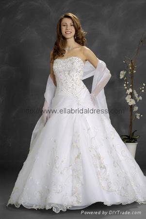 top sellers strapless beaded embroidery organza over satin wedding dresses