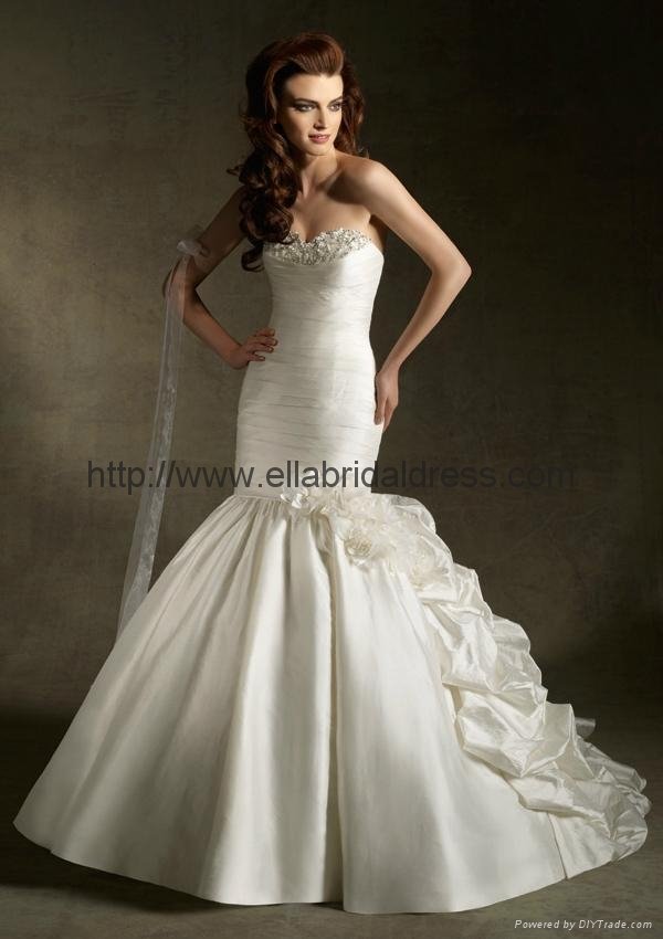 2012 new style strapless mermaid satin wedding gowns with train