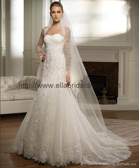 top sellers A line beaded A line lace wedding gowns with train for wholesale