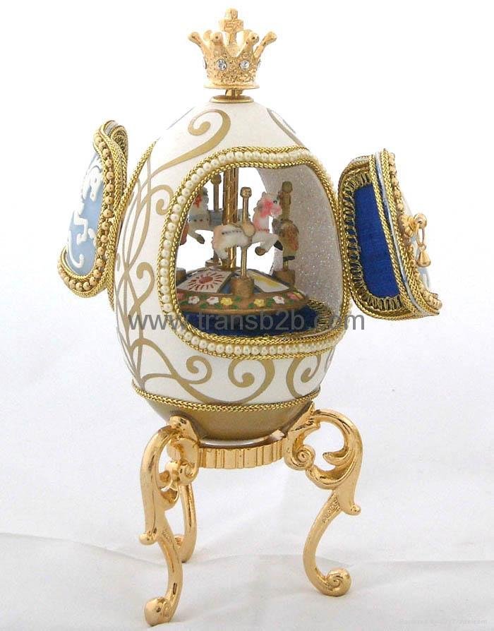 Eggshell Musicial Box with Carrousel