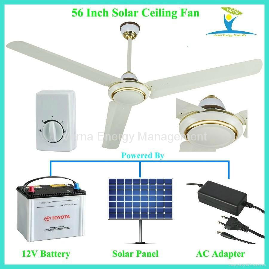 56'' 30W DC12V Solar Powered Ceiling Fan with 10 Years Life BLDC motor ...