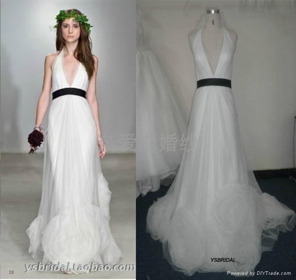 Deep V Belt Black Gauze Flower Small Tail Wedding Dress China Deep V Belt Black Gauze Flower Small Tail Wedding Dress