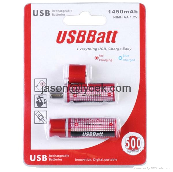 AA USB Battery 1.2V 1450mAh USB Cell, USBBATT Easy Charge ...