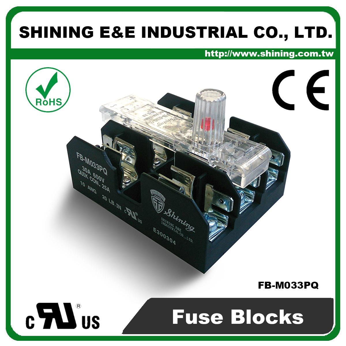 FB-M033PQ 600V 30Amp 3 Way UL 10x38 Ceramic Midget Fuse Block