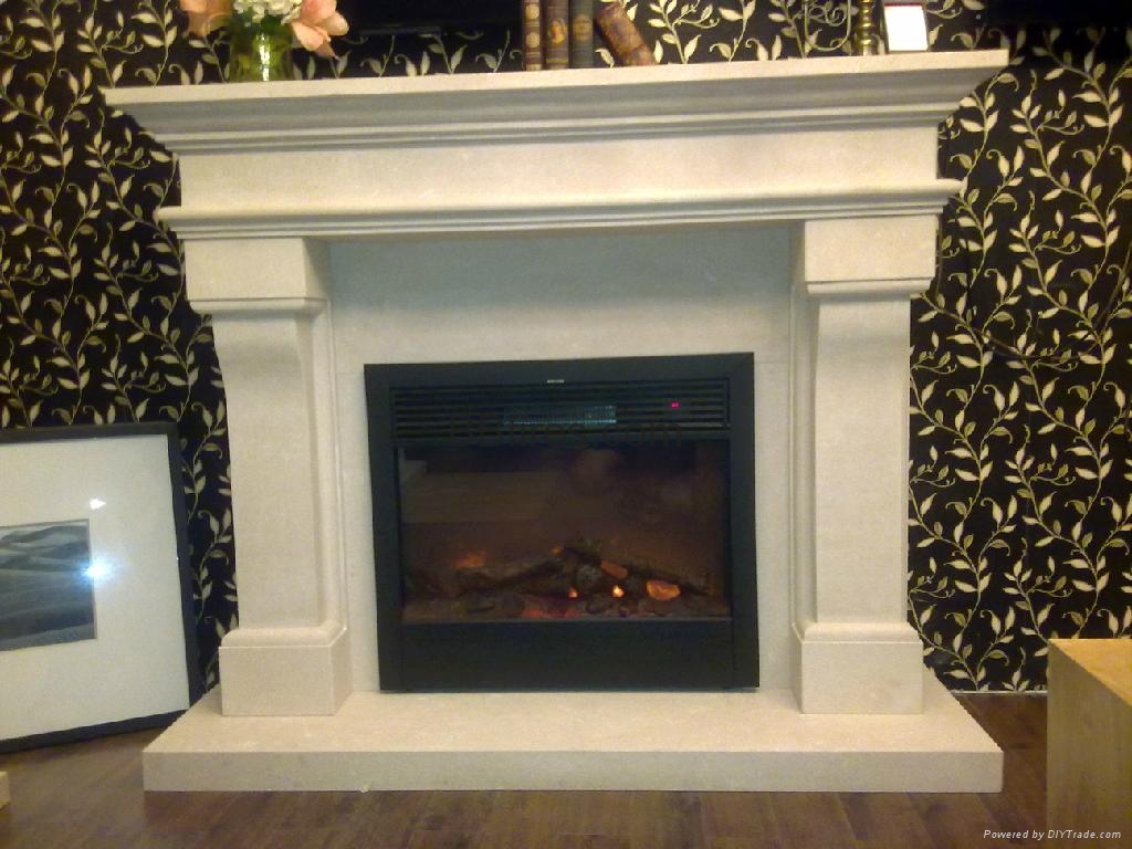 White Limestone mantels and fireplace heater FP157CE