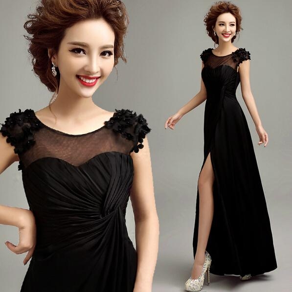 Best Seller Bare Leged Black Chiffon Evening Dress 1869 ella bridal