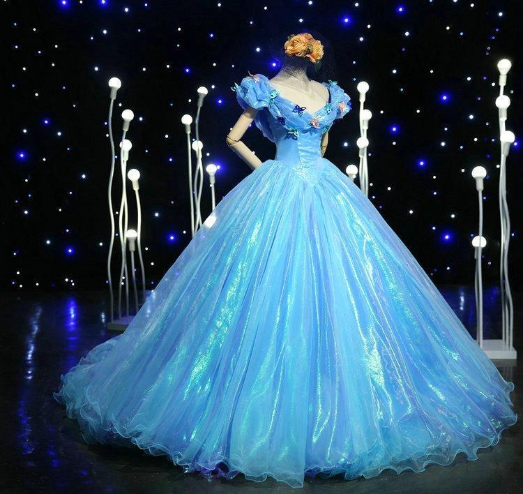 灰姑娘同款舞会礼服蓝色修身拖尾蓬蓬婚纱 cinderella