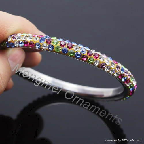 3 row crystal stainless steel bangles 5