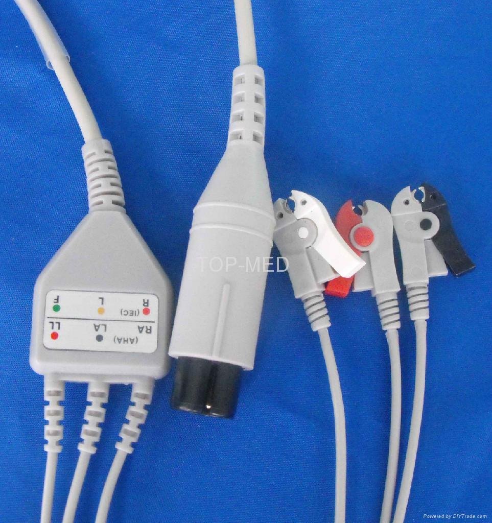 One piece 3-lead ECG cable
