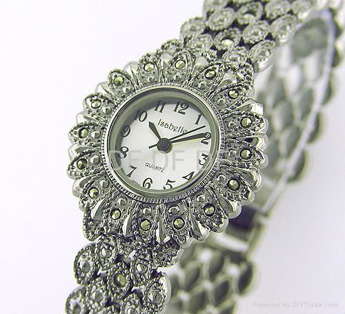 纯银马克赛石手表silver marcasite watch