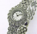 純銀馬克賽石手錶silver marcasite watch