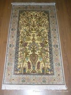Hand made silk carpet with gold wire