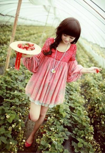 Puff Sleeve Flowers Printed Dress 