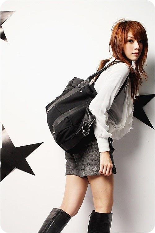 Korean Zip Pocket Black Lady Bag