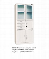 Three-drawer in side glass cabinet 