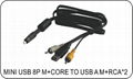 MINI USB 8P M+CORE TO USB A M+RCA*2