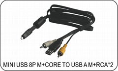 MINI USB 8P M+CORE TO USB A M+RCA*2