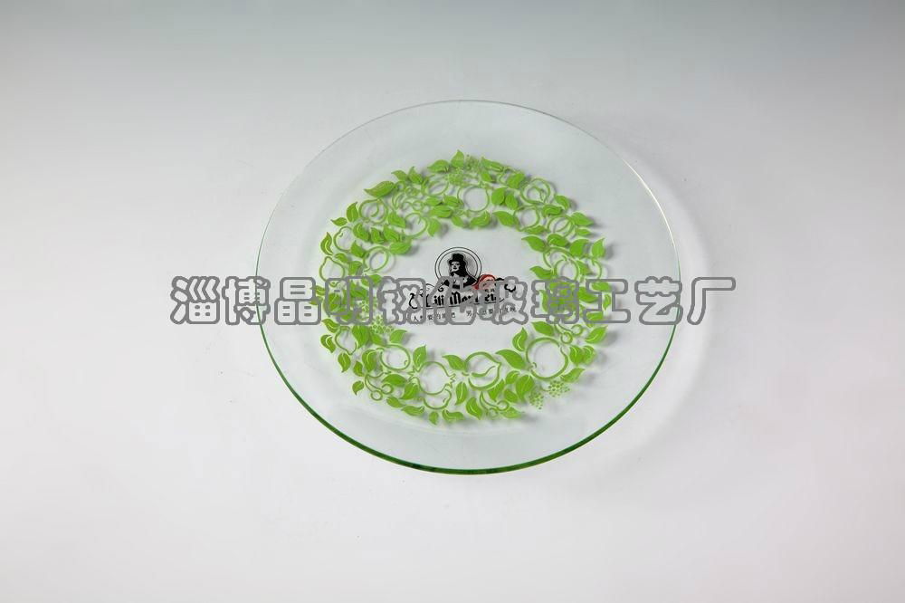 Tempered glass circle plate with stained paper design 2