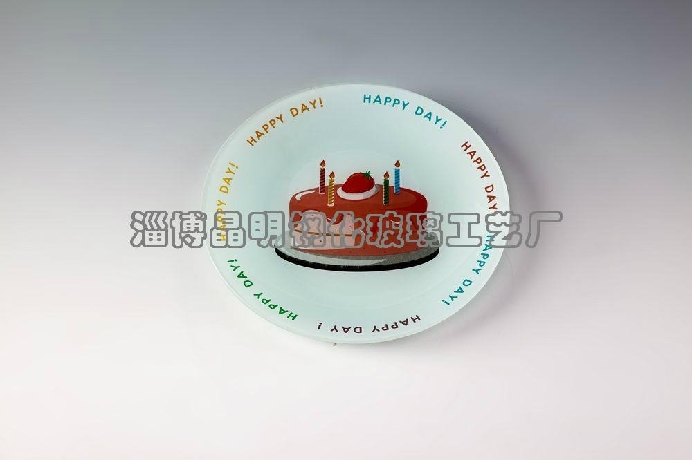 Tempered glass circle plate with stained paper design 3
