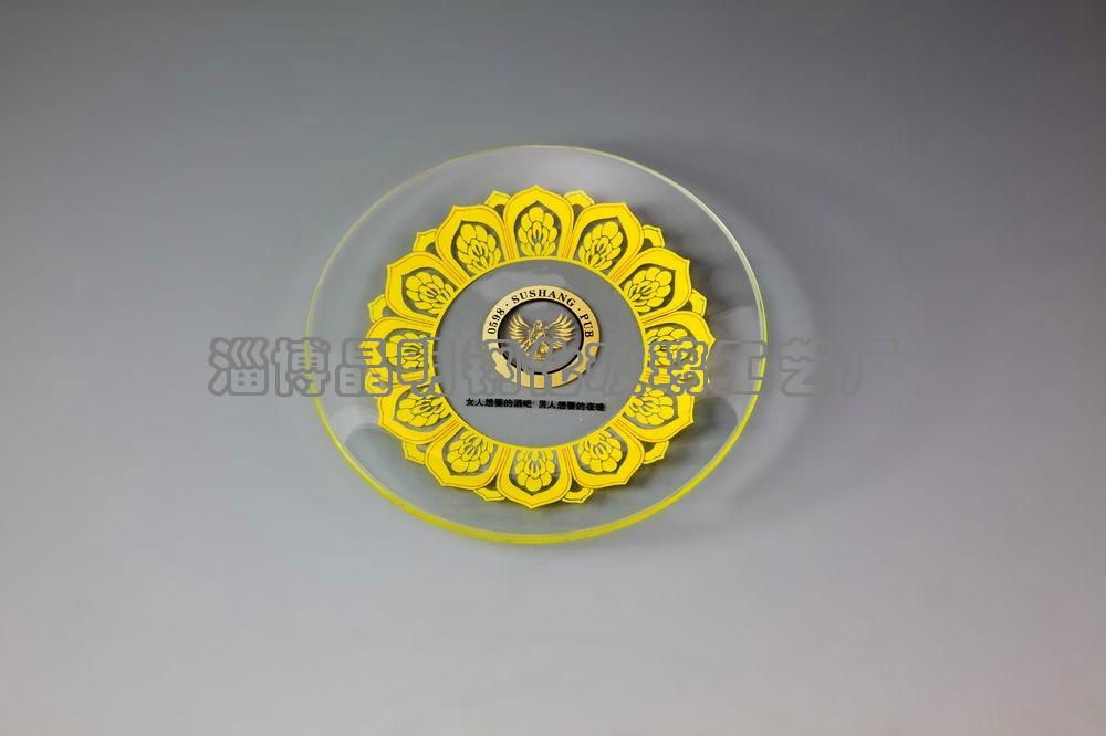 Tempered glass circle plate with stained paper design 5