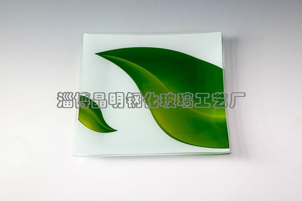Tempered glass square plate with stained paper design 4