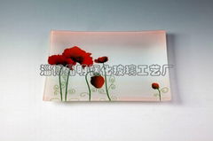 Tempered glass rectangular plate with stained paper design