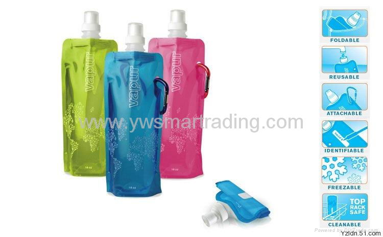 Frees shipping 100 pieces/lots foldable plastic water bottle 480ml water bag 4