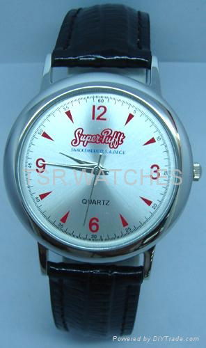 stainless steel watch with genuine leather strap 2